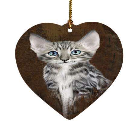 Rustic Bengal Cat Heart Christmas Ornament HPOR54411