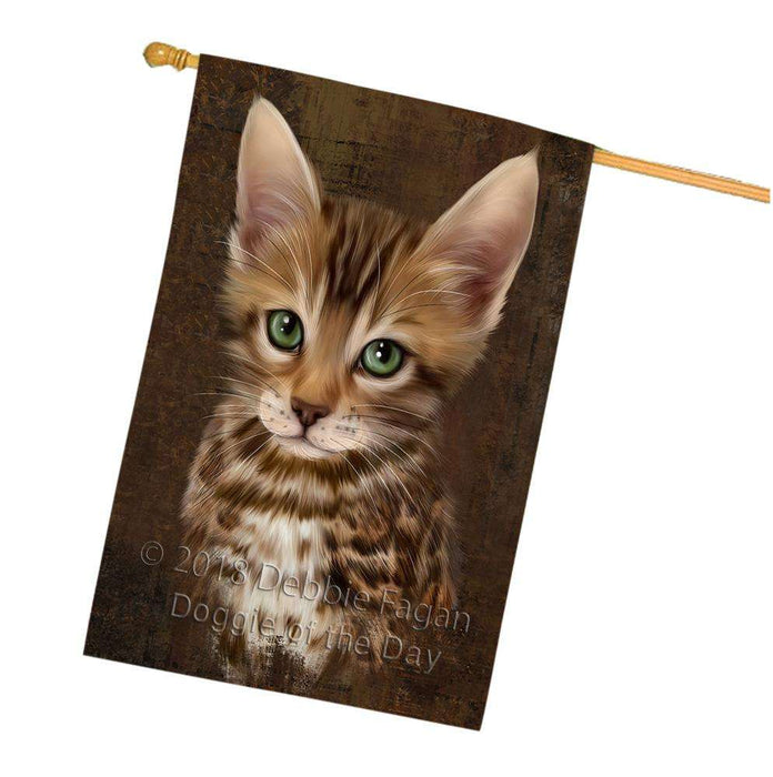 Rustic Bengal Cat House Flag FLG54608