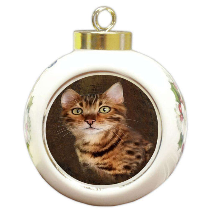 Rustic Bengal Cat Round Ball Christmas Ornament RBPOR54409