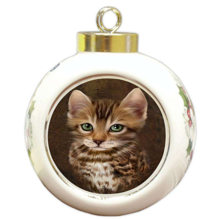 Rustic Bengal Cat Round Ball Christmas Ornament RBPOR54410