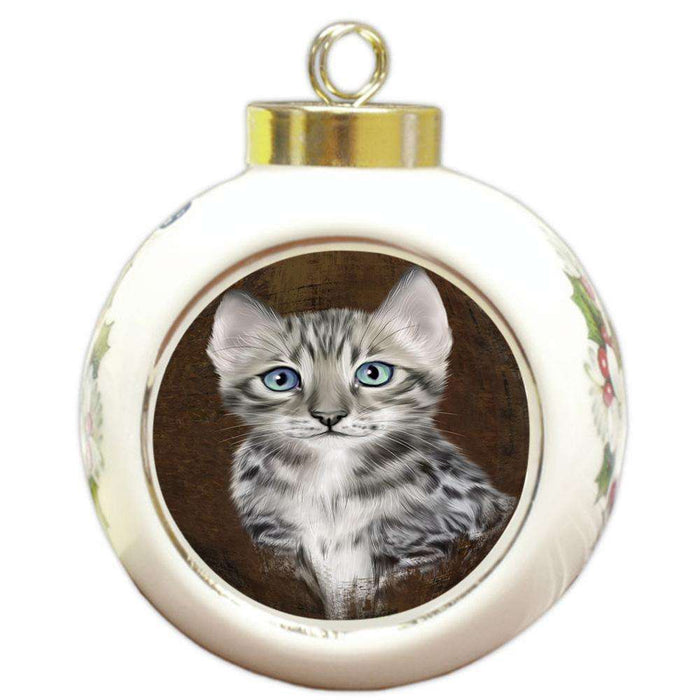 Rustic Bengal Cat Round Ball Christmas Ornament RBPOR54411