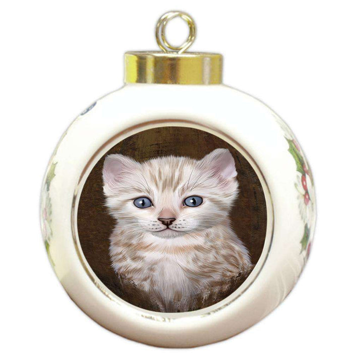 Rustic Bengal Cat Round Ball Christmas Ornament RBPOR54412