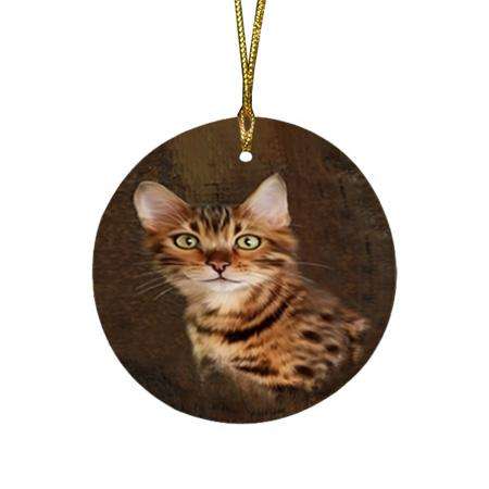 Rustic Bengal Cat Round Flat Christmas Ornament RFPOR54400