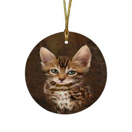 Rustic Bengal Cat Round Flat Christmas Ornament RFPOR54401