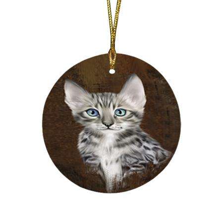Rustic Bengal Cat Round Flat Christmas Ornament RFPOR54402