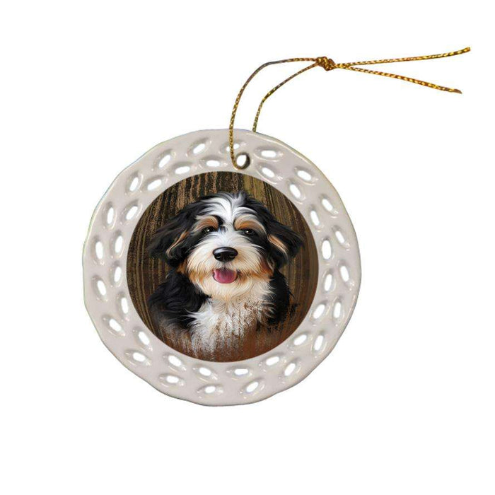 Rustic Bernedoodle Dog Ceramic Doily Ornament DPOR50330