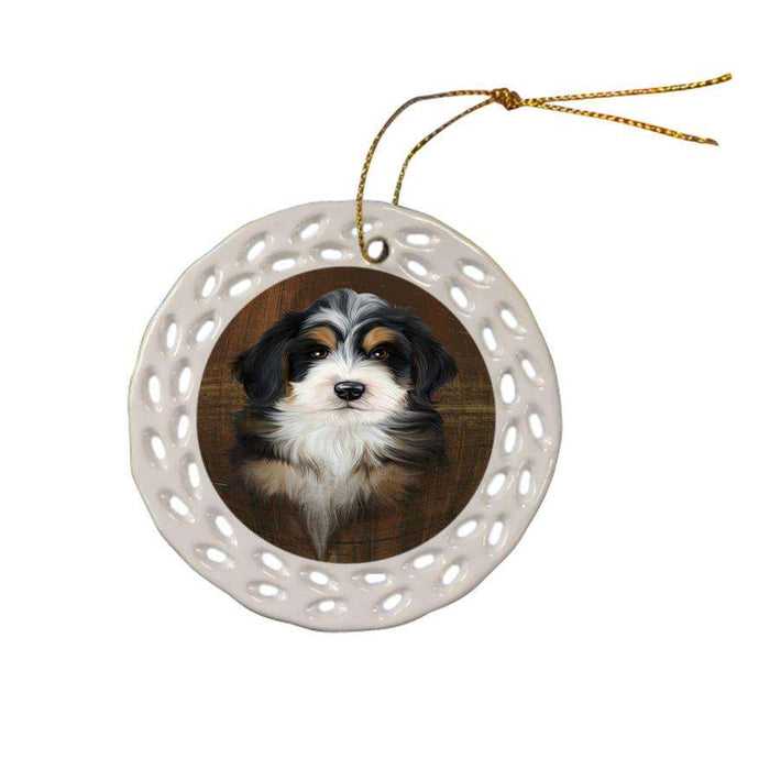 Rustic Bernedoodle Dog Ceramic Doily Ornament DPOR50332