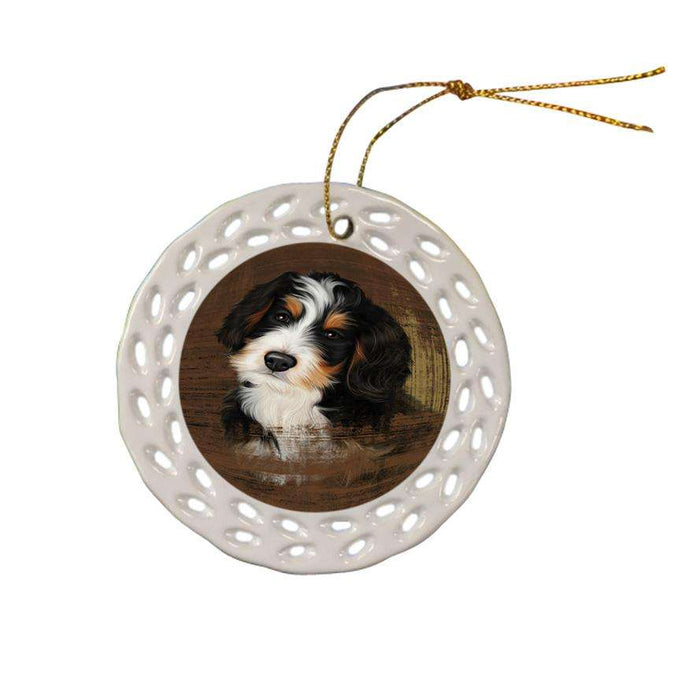 Rustic Bernedoodle Dog Ceramic Doily Ornament DPOR50333
