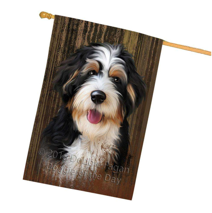 Rustic Bernedoodle Dog House Flag FLG50353