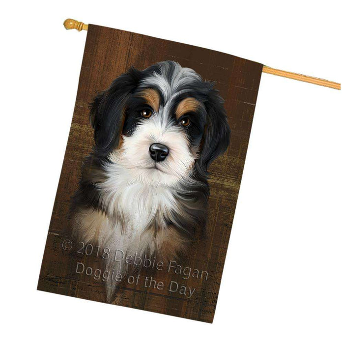 Rustic Bernedoodle Dog House Flag FLG50355