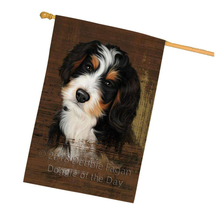 Rustic Bernedoodle Dog House Flag FLG50356