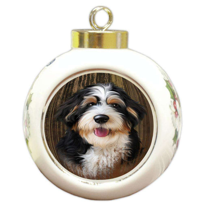 Rustic Bernedoodle Dog Round Ball Christmas Ornament RBPOR50330