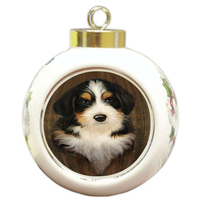 Rustic Bernedoodle Dog Round Ball Christmas Ornament RBPOR50331