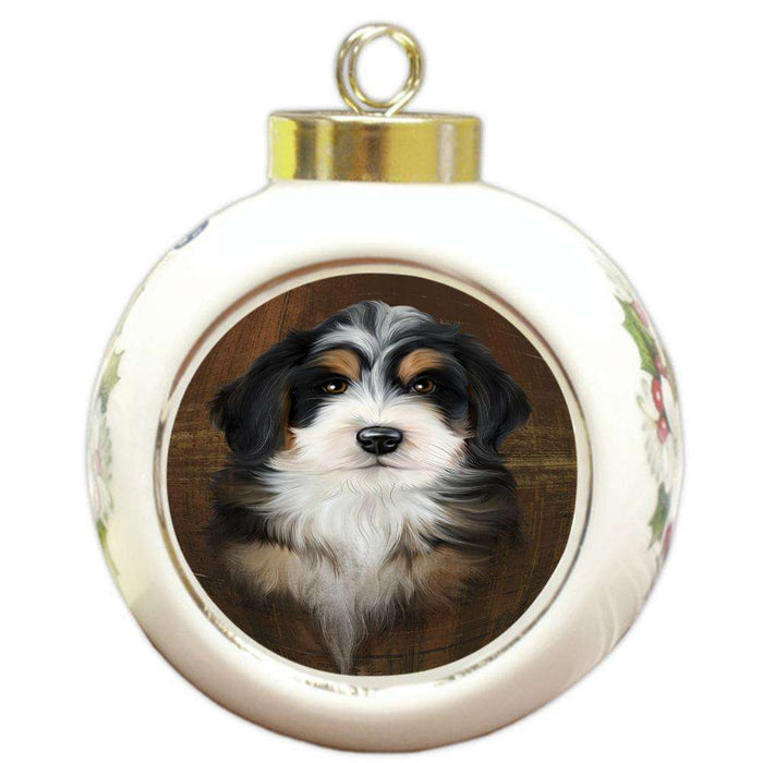 Rustic Bernedoodle Dog Round Ball Christmas Ornament RBPOR50332