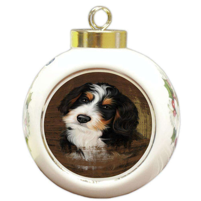 Rustic Bernedoodle Dog Round Ball Christmas Ornament RBPOR50333
