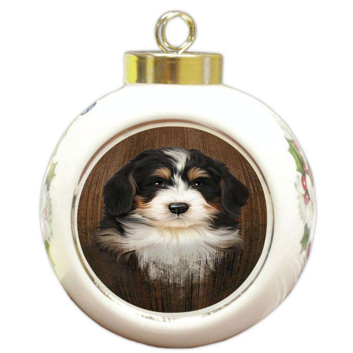 Rustic Bernedoodle Dog Round Ball Christmas Ornament RBPOR50334