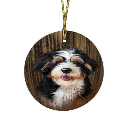 Rustic Bernedoodle Dog Round Flat Christmas Ornament RFPOR50321