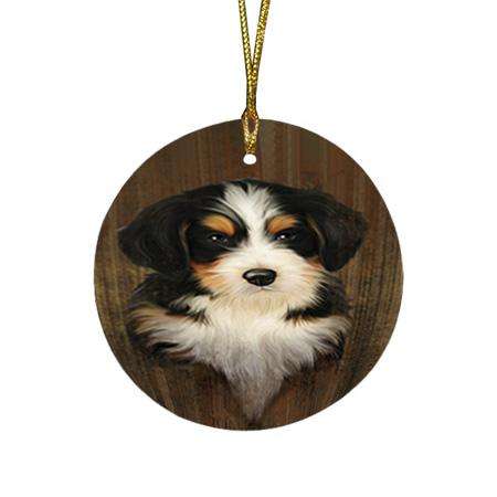 Rustic Bernedoodle Dog Round Flat Christmas Ornament RFPOR50322