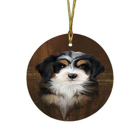 Rustic Bernedoodle Dog Round Flat Christmas Ornament RFPOR50323