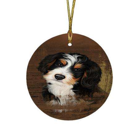 Rustic Bernedoodle Dog Round Flat Christmas Ornament RFPOR50324