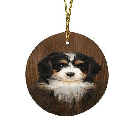 Rustic Bernedoodle Dog Round Flat Christmas Ornament RFPOR50325