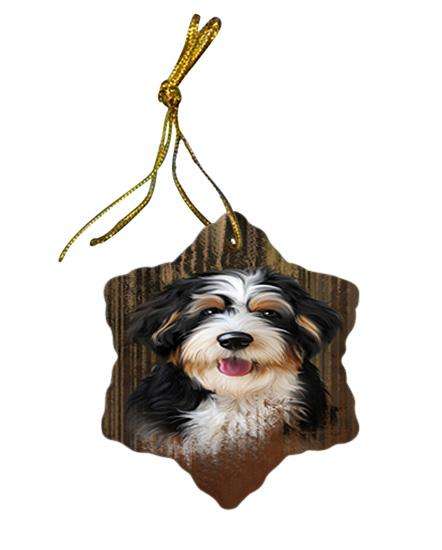 Rustic Bernedoodle Dog Star Porcelain Ornament SPOR50322