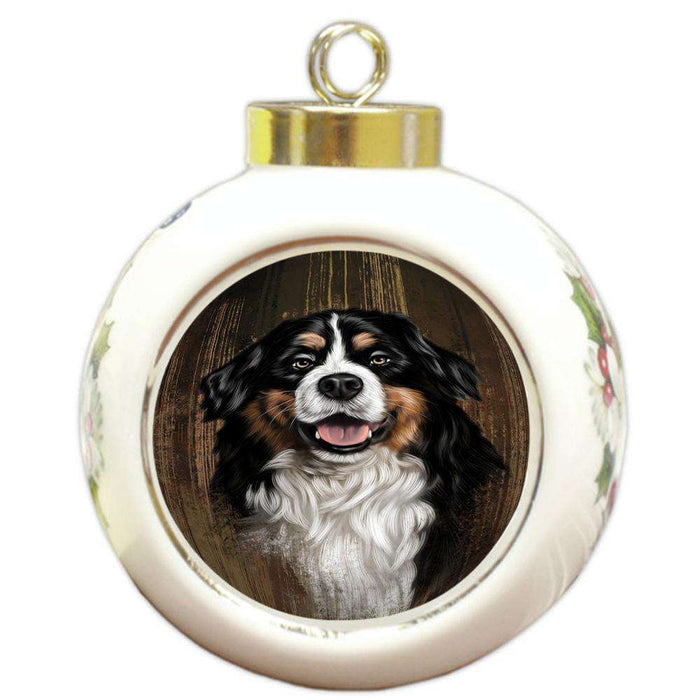 Rustic Bernese Mountain Dog Round Ball Christmas Ornament RBPOR50335