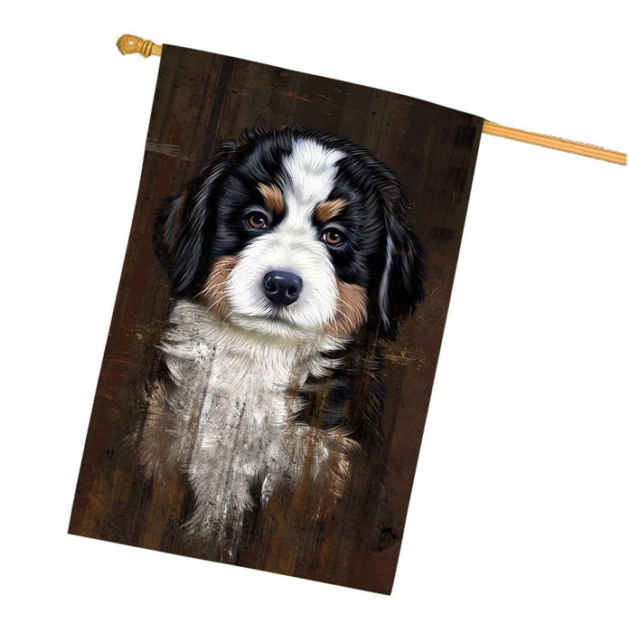 Rustic Bernese Mountain Puppy House Flag FLG48349