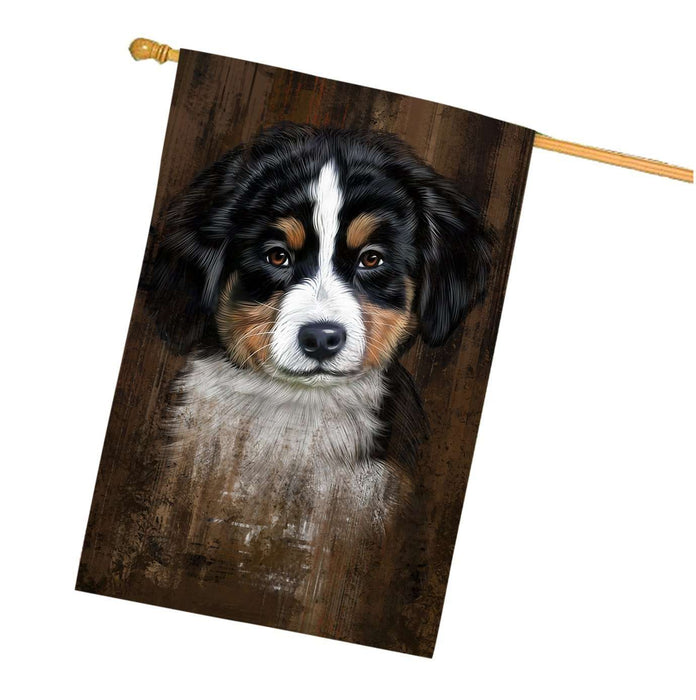 Rustic Bernese Mountain Puppy House Flag FLG48350