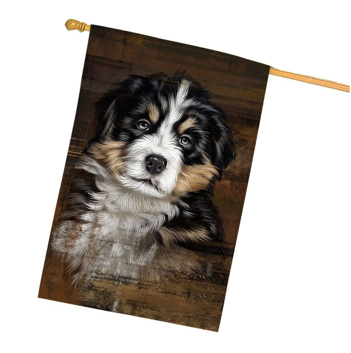 Rustic Bernese Mountain Puppy House Flag FLG48351