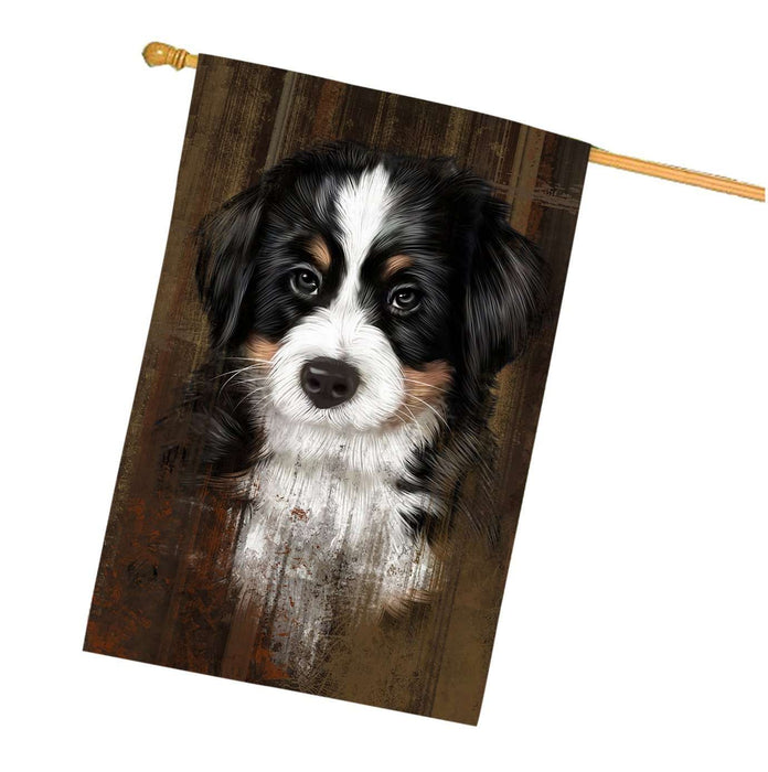 Rustic Bernese Mountain Puppy House Flag FLG48352