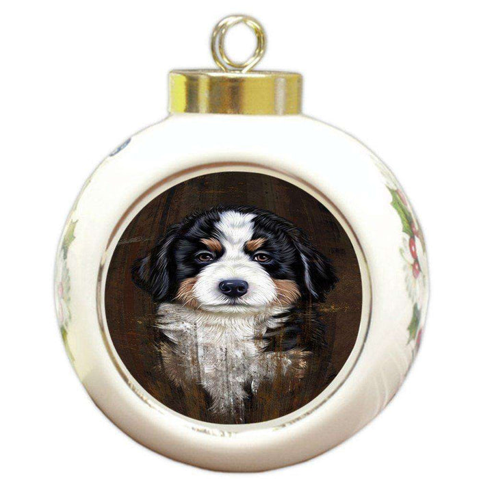 Rustic Bernese Mountain Puppy Round Ball Christmas Ornament RBPOR48201