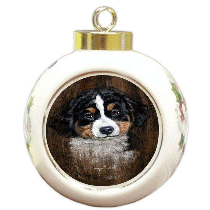 Rustic Bernese Mountain Puppy Round Ball Christmas Ornament RBPOR48202