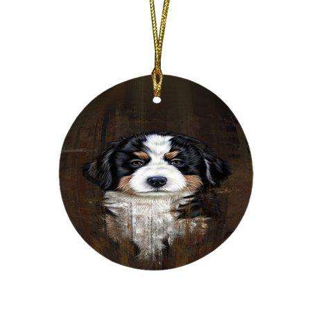 Rustic Bernese Mountain Puppy Round Christmas Ornament RFPOR48192