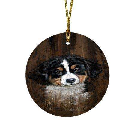 Rustic Bernese Mountain Puppy Round Christmas Ornament RFPOR48193