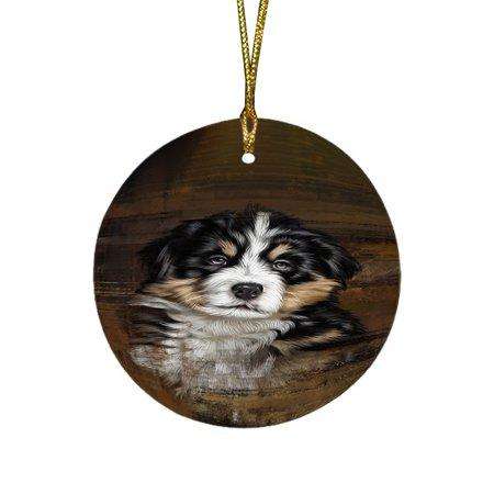 Rustic Bernese Mountain Puppy Round Christmas Ornament RFPOR48194