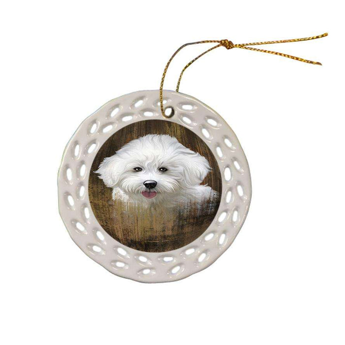 Rustic Bichon Frise Dog Ceramic Doily Ornament DPOR50338