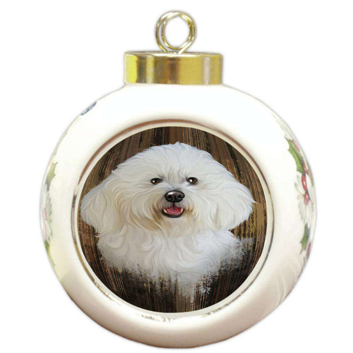 Rustic Bichon Frise Dog Round Ball Christmas Ornament RBPOR50336