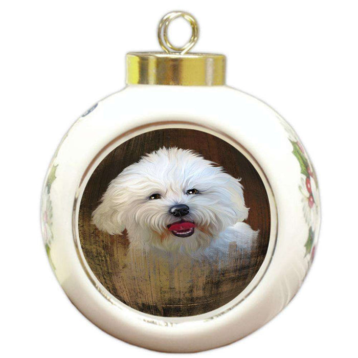 Rustic Bichon Frise Dog Round Ball Christmas Ornament RBPOR50337