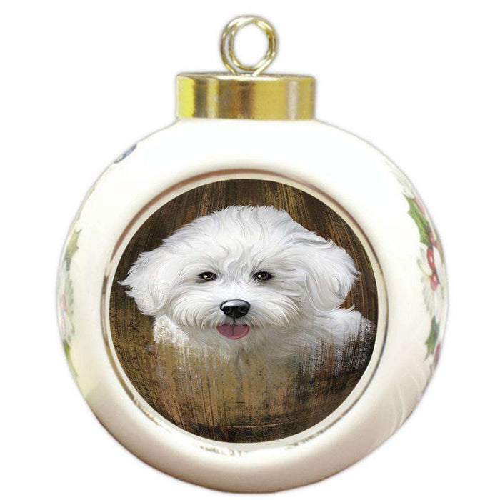 Rustic Bichon Frise Dog Round Ball Christmas Ornament RBPOR50338