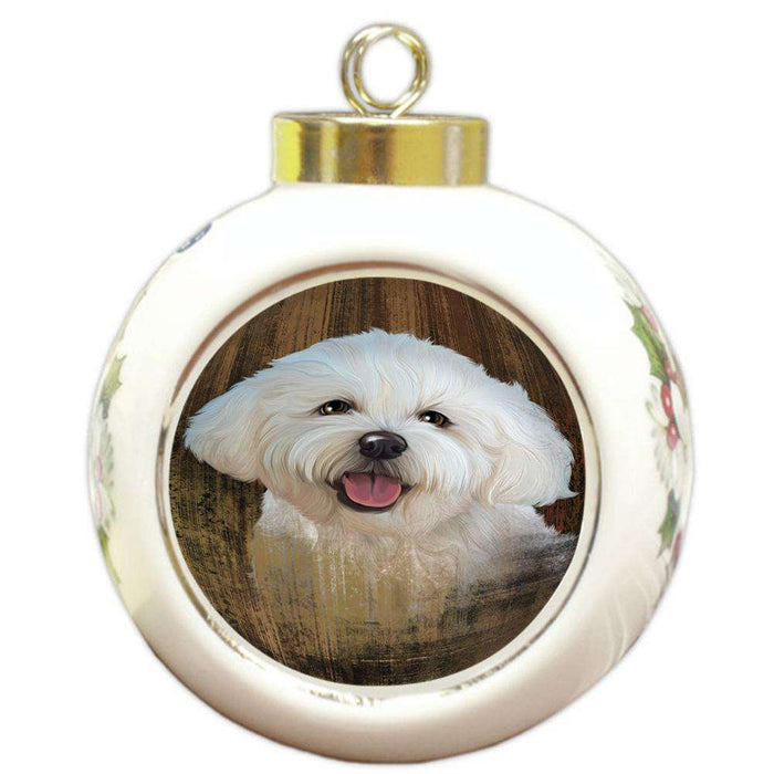 Rustic Bichon Frise Dog Round Ball Christmas Ornament RBPOR50339