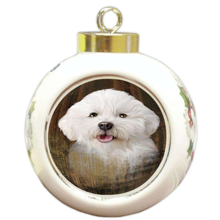 Rustic Bichon Frise Dog Round Ball Christmas Ornament RBPOR50340