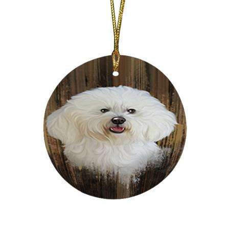 Rustic Bichon Frise Dog Round Flat Christmas Ornament RFPOR50327