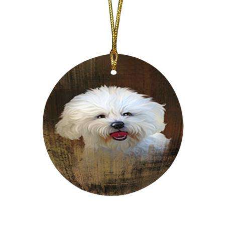 Rustic Bichon Frise Dog Round Flat Christmas Ornament RFPOR50328