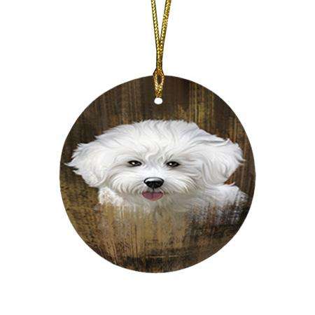 Rustic Bichon Frise Dog Round Flat Christmas Ornament RFPOR50329