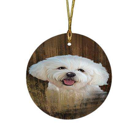 Rustic Bichon Frise Dog Round Flat Christmas Ornament RFPOR50330
