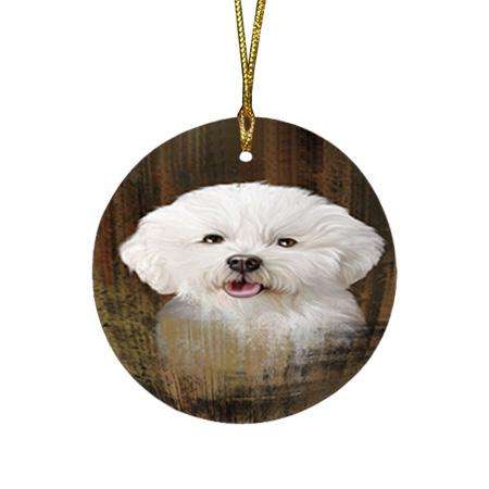 Rustic Bichon Frise Dog Round Flat Christmas Ornament RFPOR50331