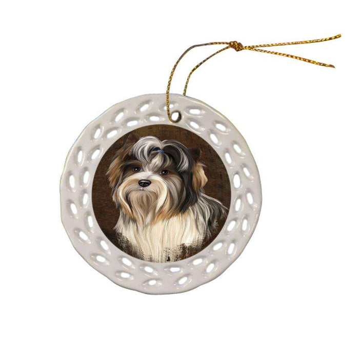 Rustic Biewer Terrier Dog Ceramic Doily Ornament DPOR54413