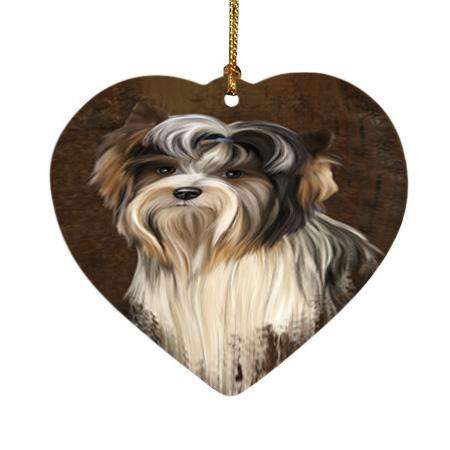 Rustic Biewer Terrier Dog Heart Christmas Ornament HPOR54413
