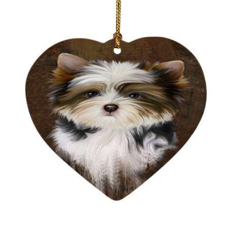 Rustic Biewer Terrier Dog Heart Christmas Ornament HPOR54414